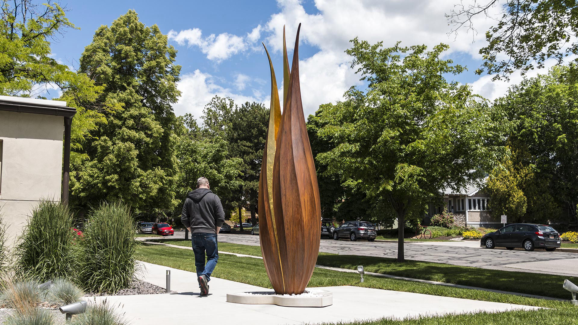 AMH:1898 corten and gold public art sculpture by Heath Satow Salt Lake City Utah