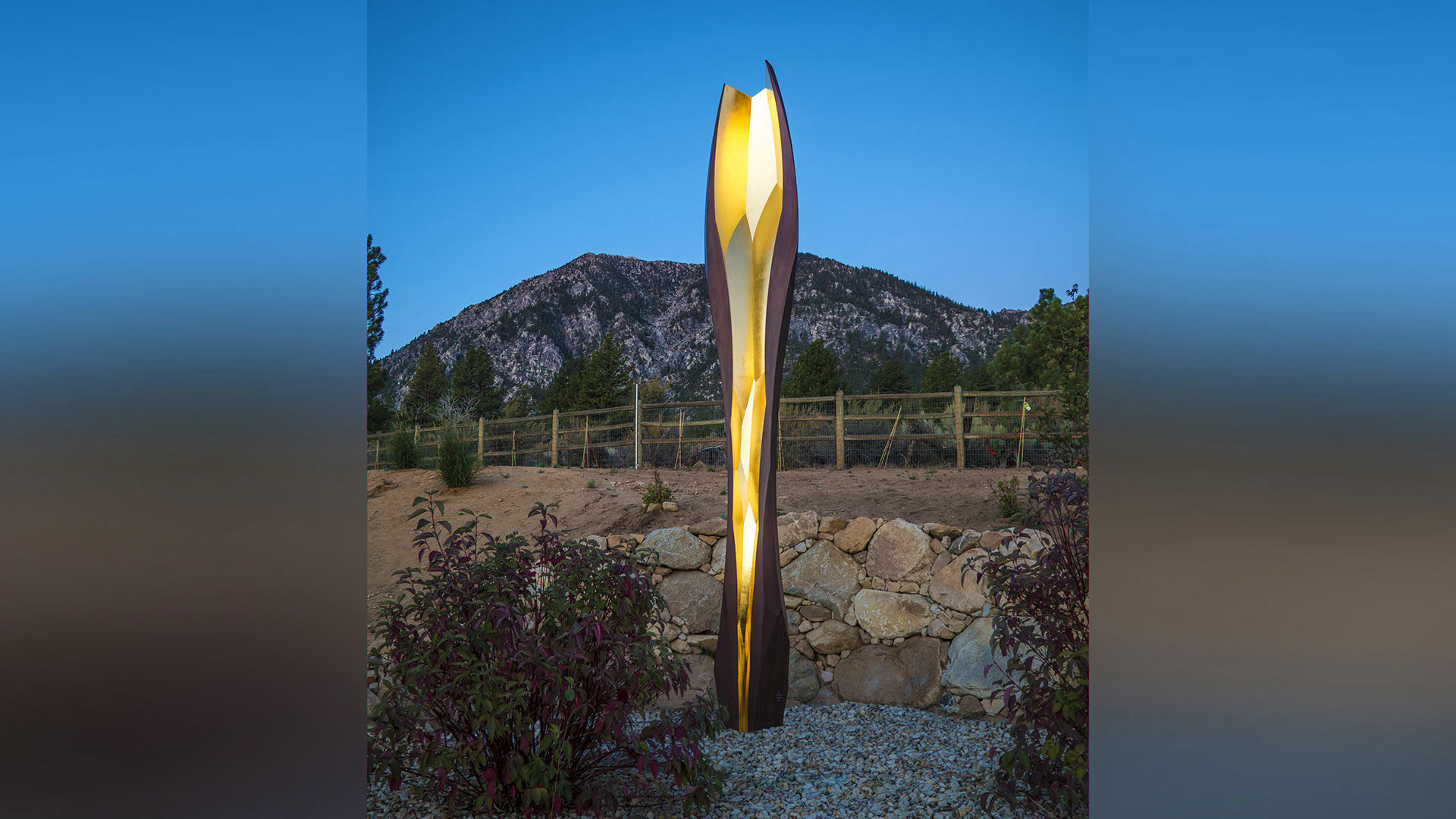 Cor corten and gold public art sculpture by Heath Satow Lake Tahoe NV