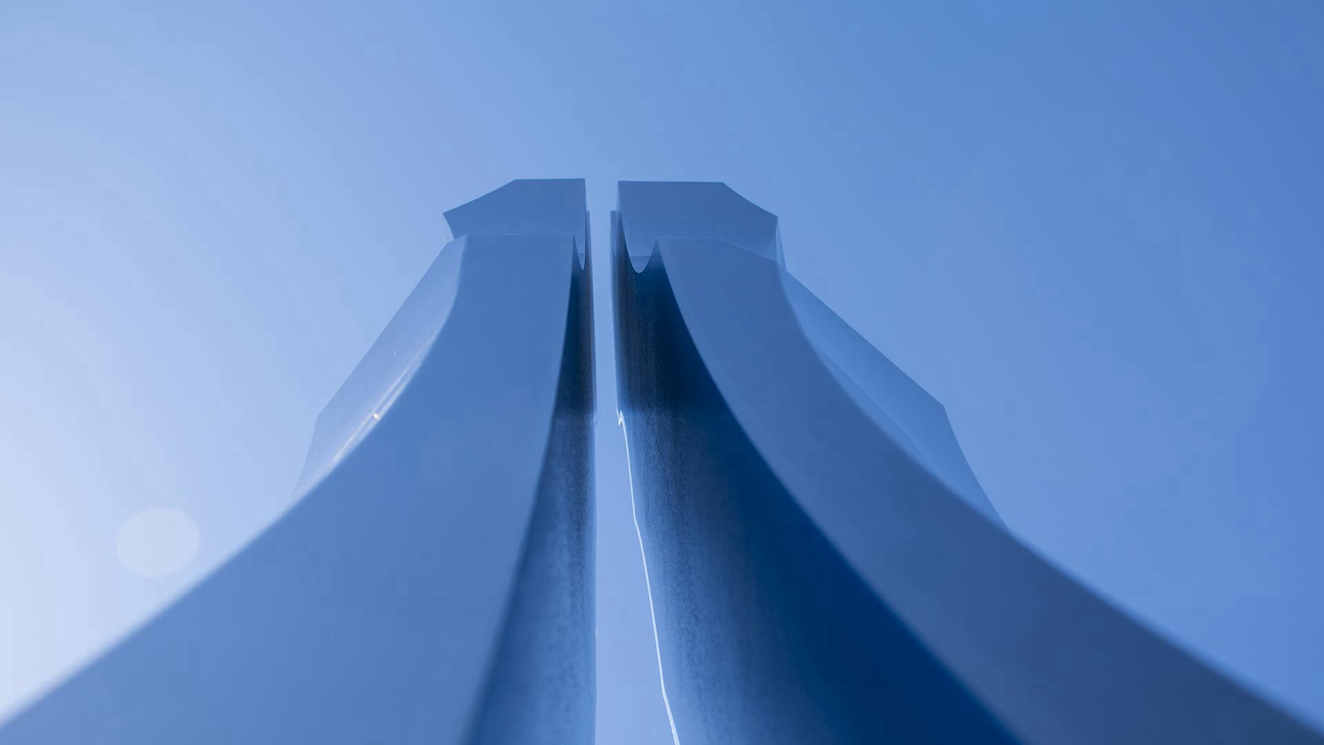 Thin Blue Line - polished stainless steel public art sculpture by Heath Satow in Moorpark, CA