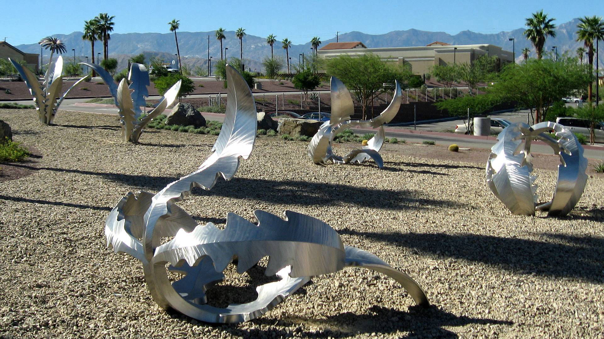 Tumbling Weed - stainless steel public art dandelion sculpture by Heath Satow Palm Desert CA