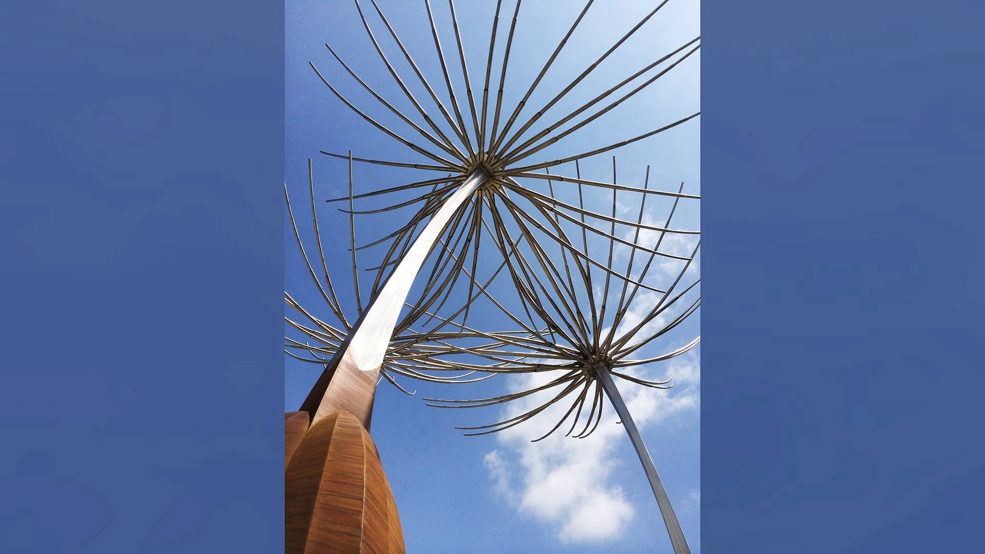 Wish - corten stainless steel public art dandelion sculpture by Heath Satow Los Angeles CA