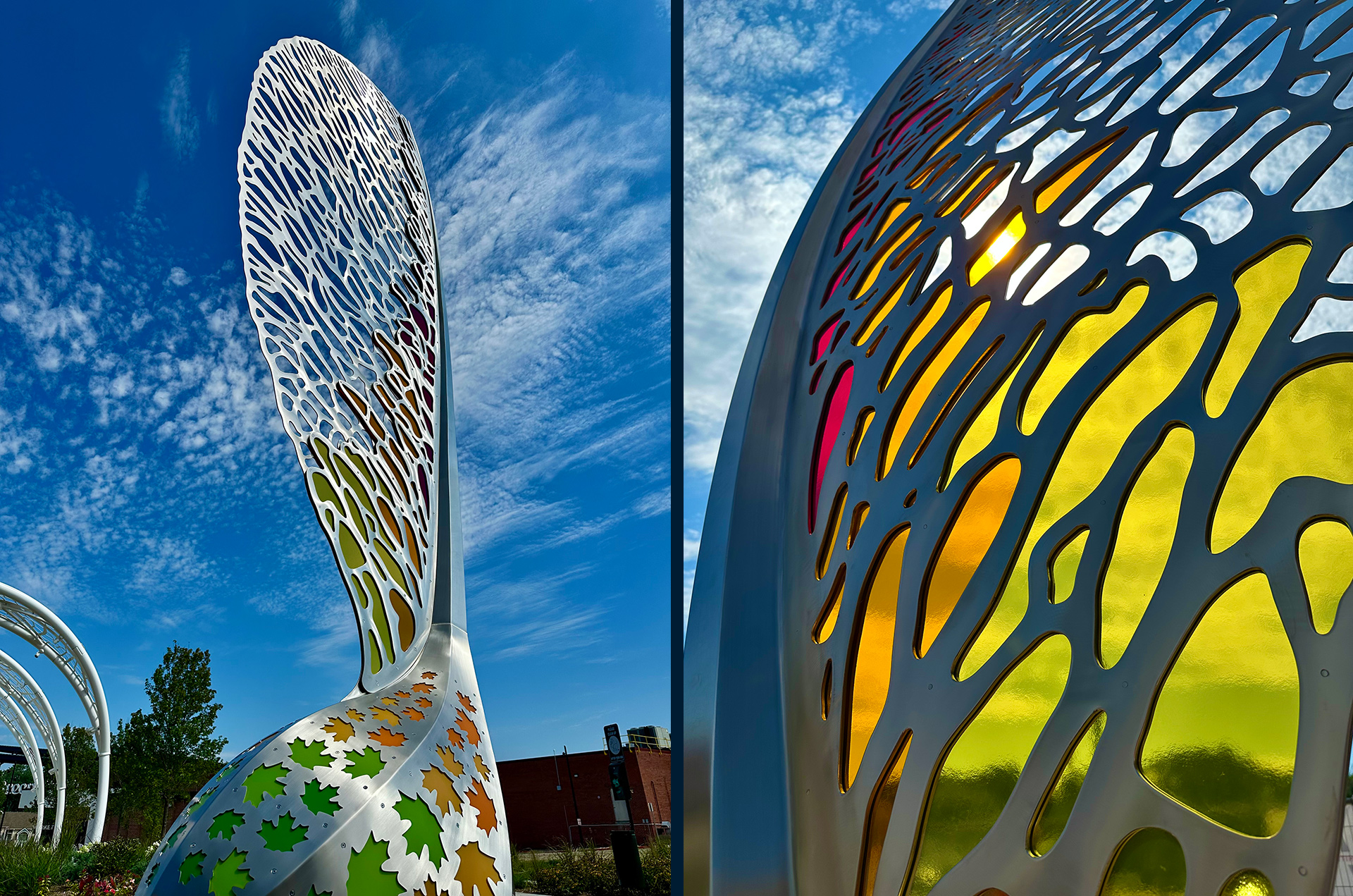 Everything Changes With a Dream — stainless steel polycarbonate LEDs public art sculpture by Heath Satow, Lee's Summit, MO