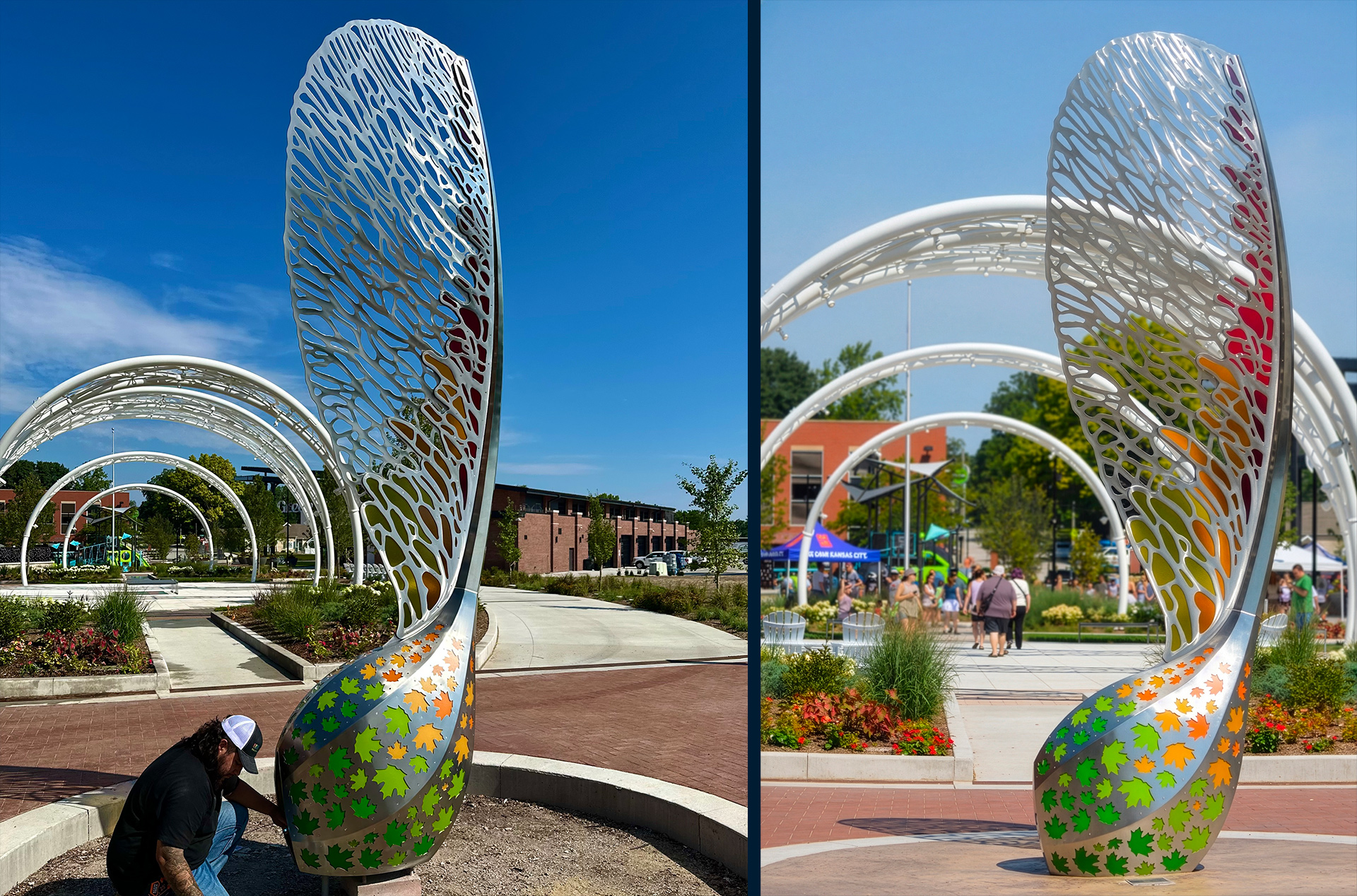 Everything Changes With a Dream — stainless steel polycarbonate LEDs public art sculpture by Heath Satow, Lee's Summit, MO