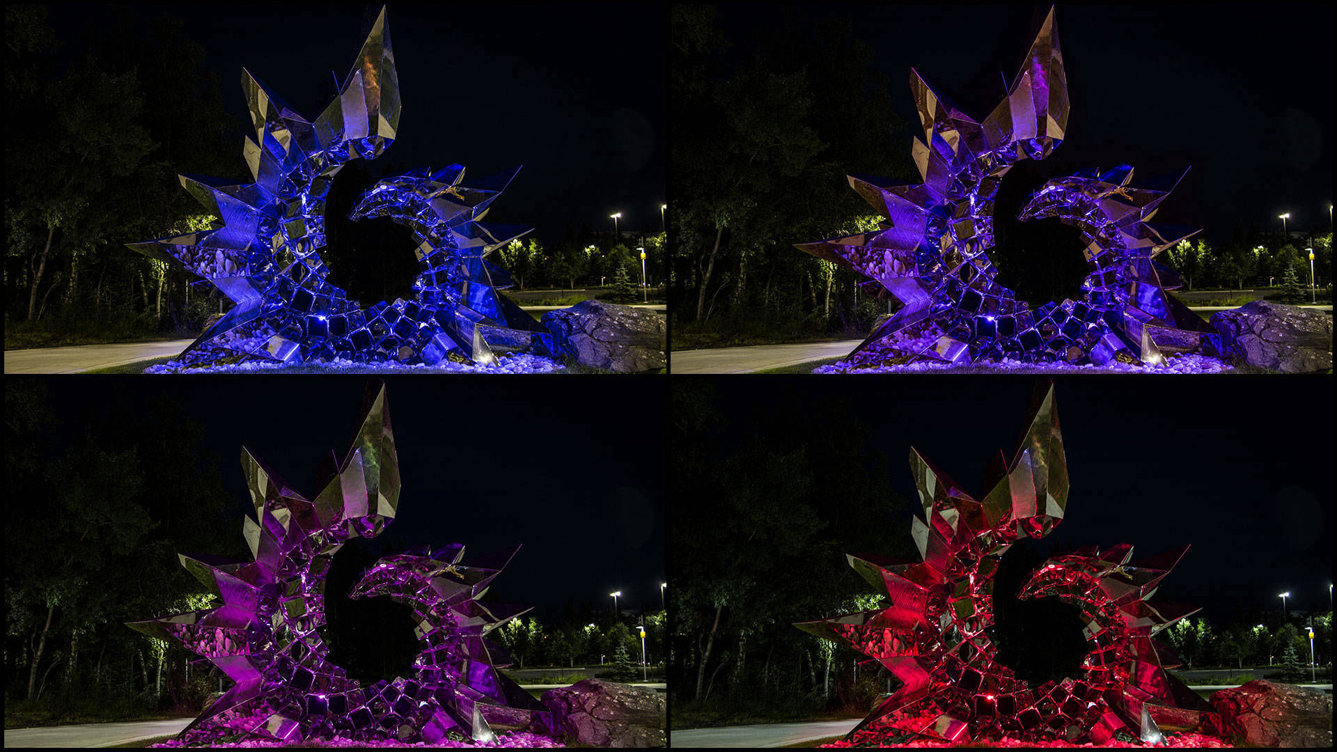 Inflorescence — mirror-polished stainless steel public art sculpture by Heath Satow, Anchorage, AK