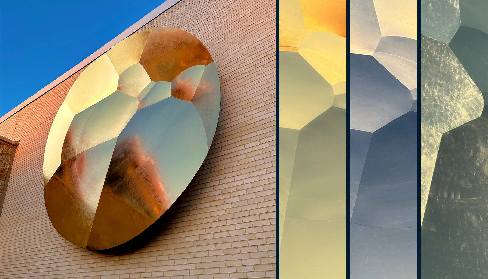 Solace — 23.75K gold, stainless steel public art sculpture by Heath Satow, Raleigh, NC, UNC Rex Cancer Center